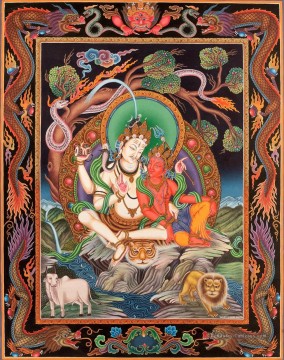  fin - Superfine Shiva Parvati bouddhiste tibétain thangka peinture sans brocart bouddhisme